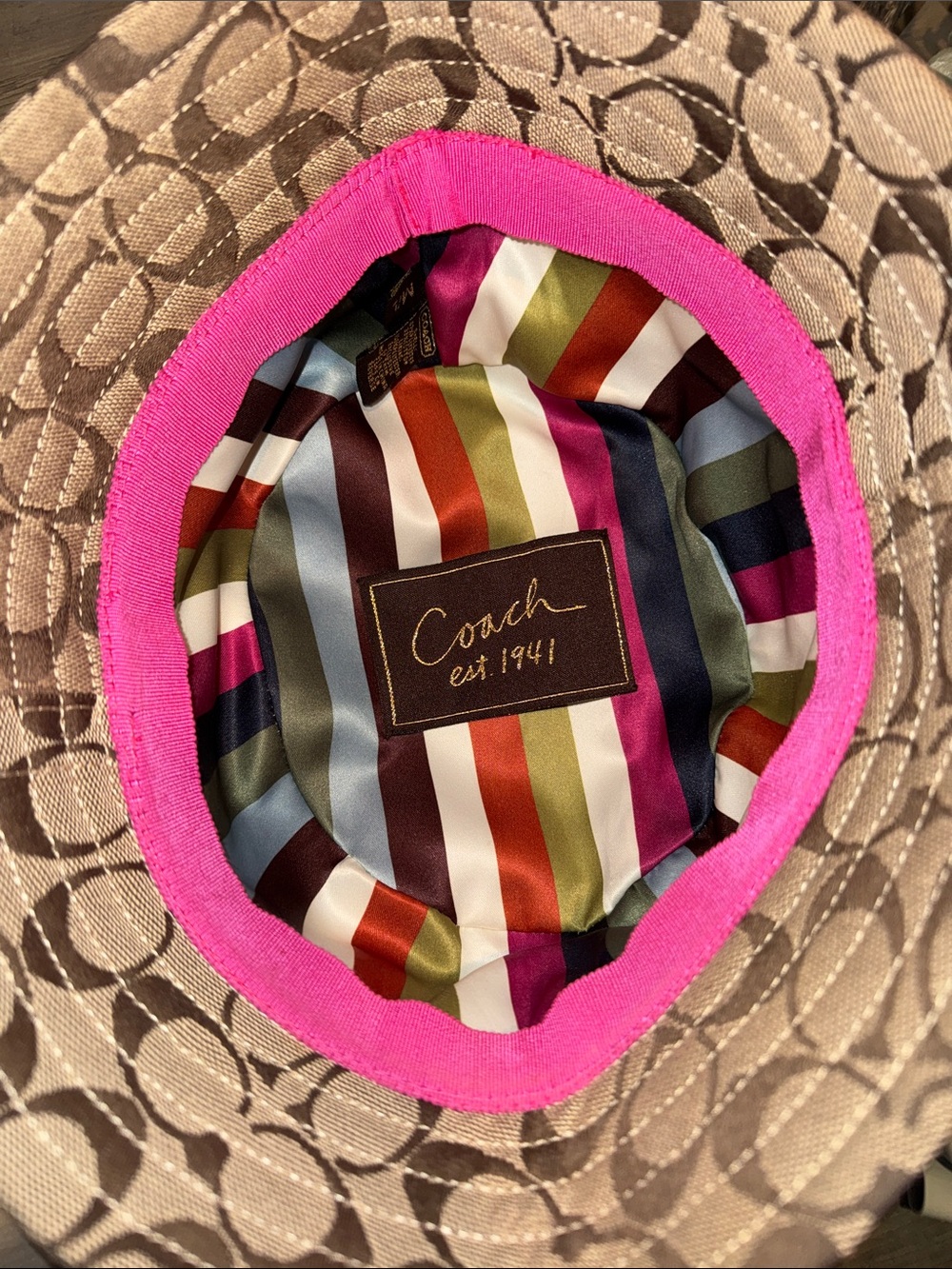 Coach 1941 Legacy Signature C Jacquard Bucket Hat with Pink Satin Bow - Picture 3 of 6